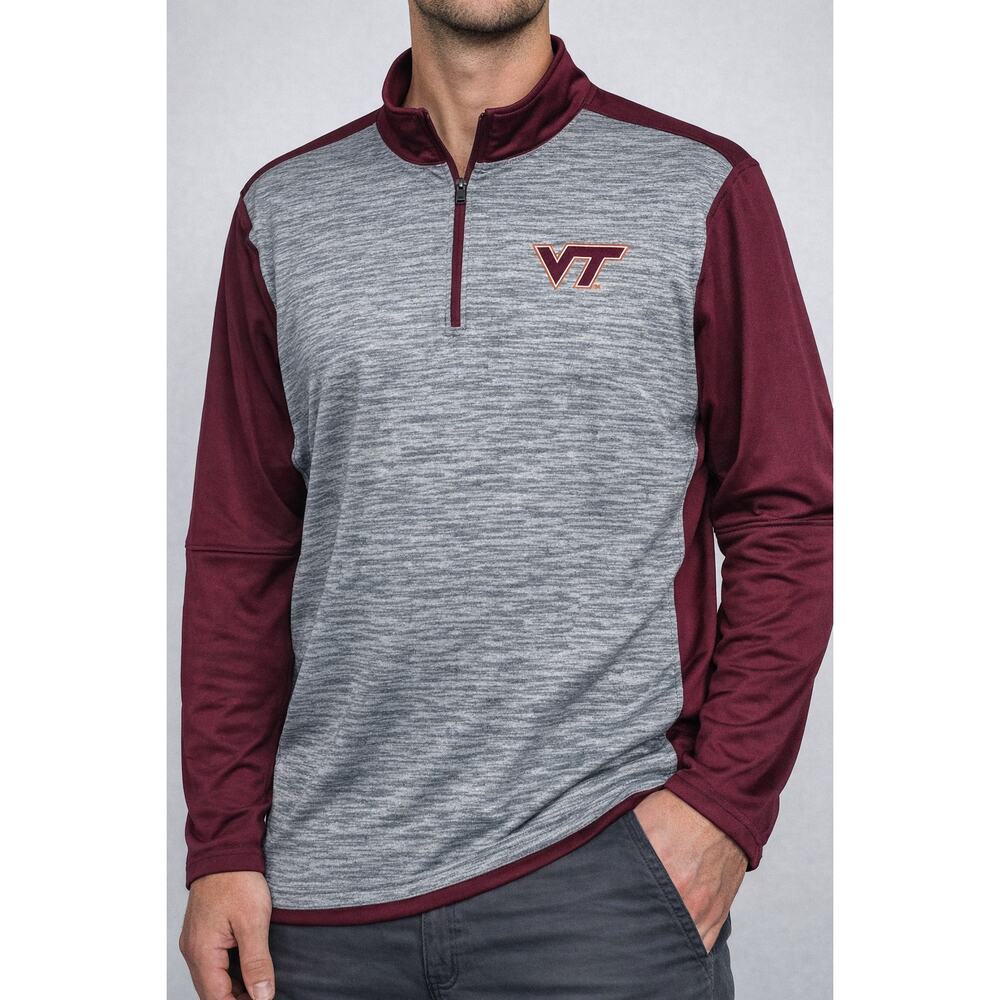 Virginia Tech Hokies VT Quarter Zip Pullover Jacket Mens Large‎ Maroon Gray